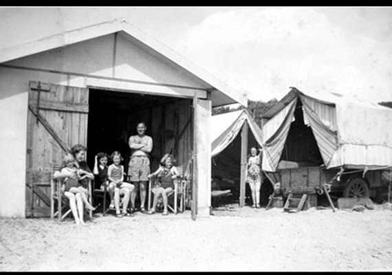 Wray family at their boat shed, early 1940s, Source: Lesley Helmer. (Both photos taken from cover of Heritage Review)