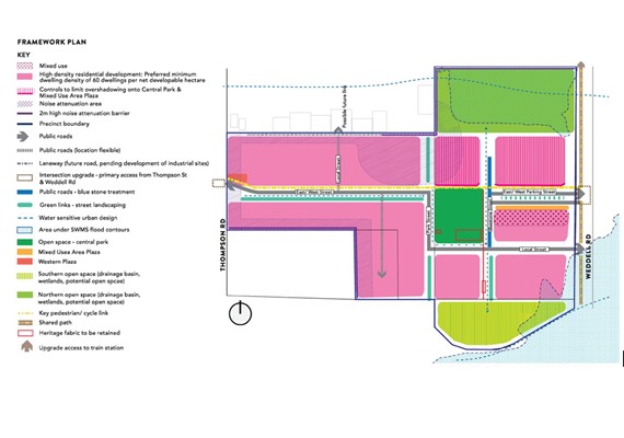 Plan 1 - Future Urban Structure (please see attached Saleyards Comprehensive Development Plan May 2022 for further detail)