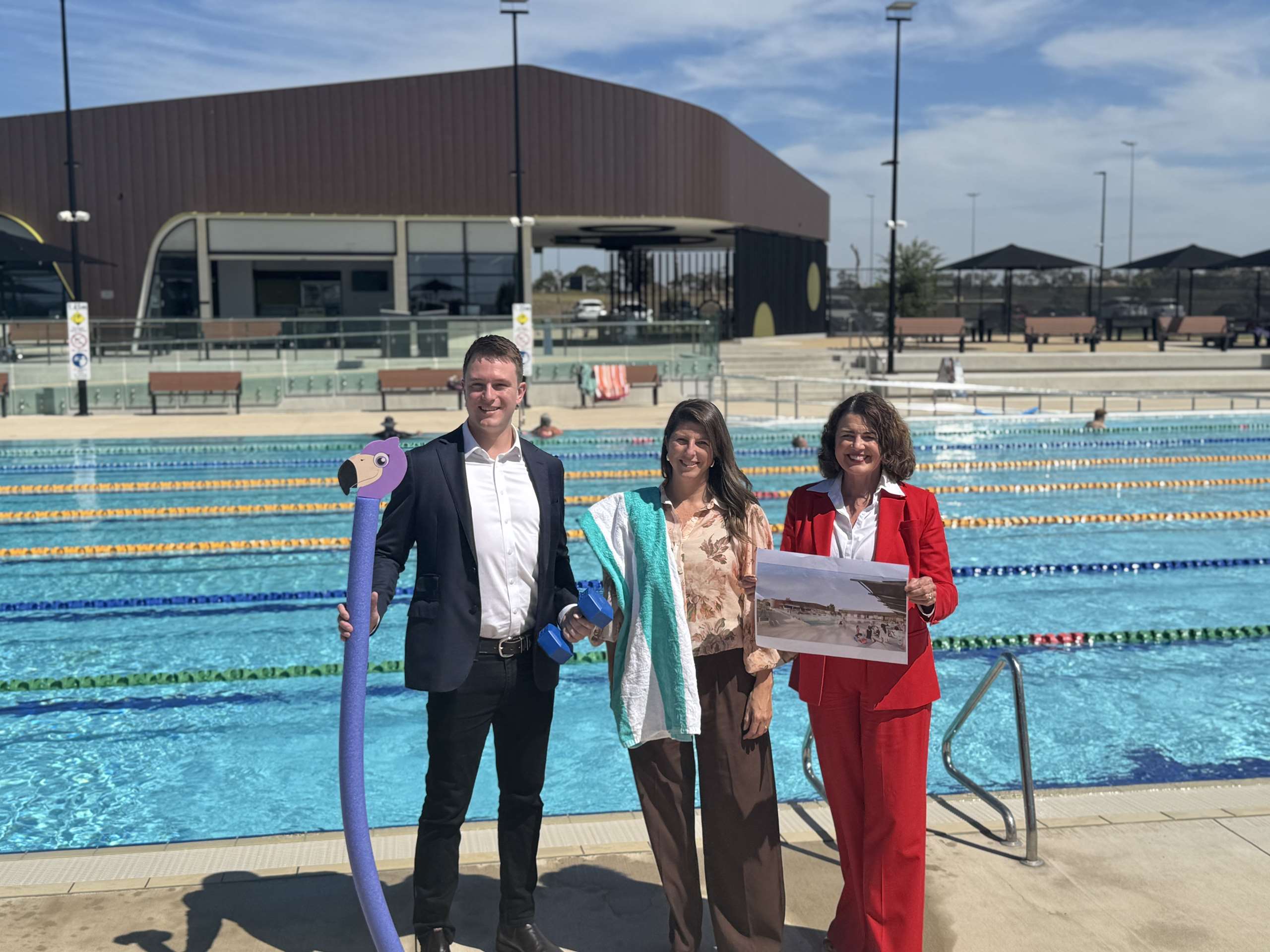 Cr Trent Sullivan, Member for Bellarine Alison Marchant and Federal Member for Corangamite Libby Coker celebrate the announcement