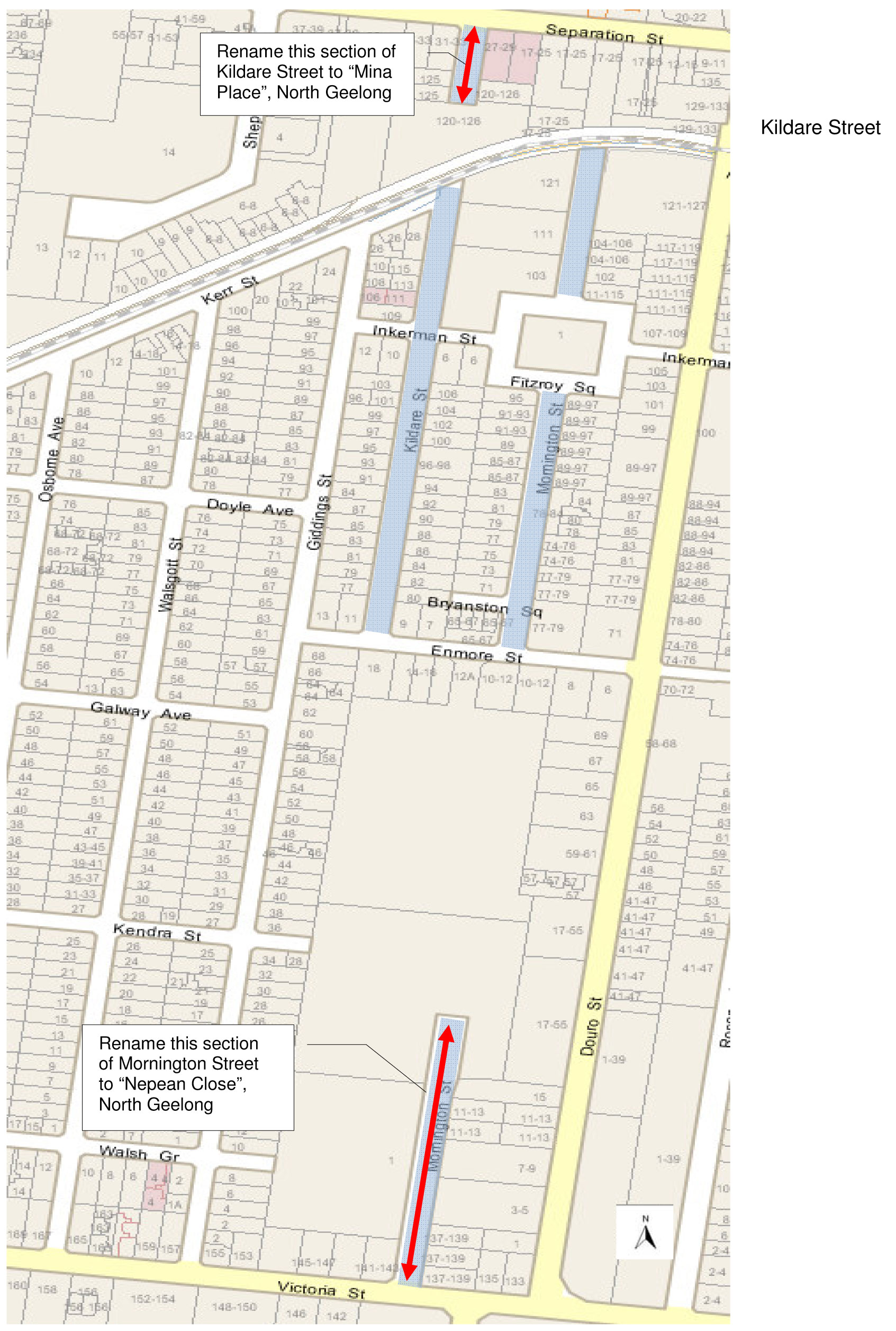 Map showing section of Kildare Street to be renamed to Mina Place.
