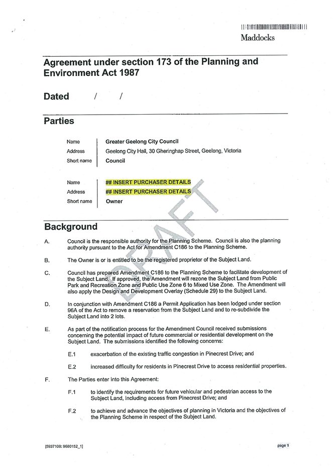 Appendix 4-3 Section 173 Agreement