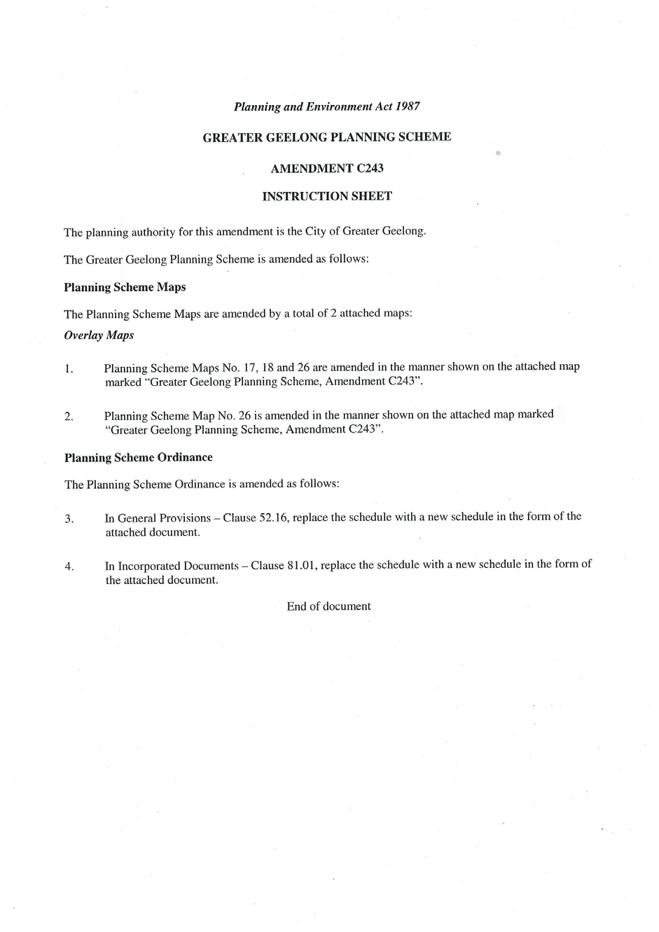 Instruction Sheet, Ordinance, Zone & Overlay Map Changes