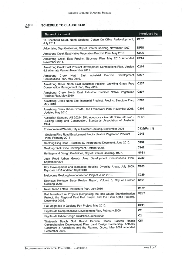 Schedule  to Clause 81.01