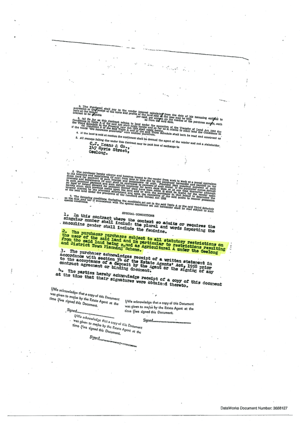 Special Conditions,  New Corio Estate  Contract of Sale - 1962