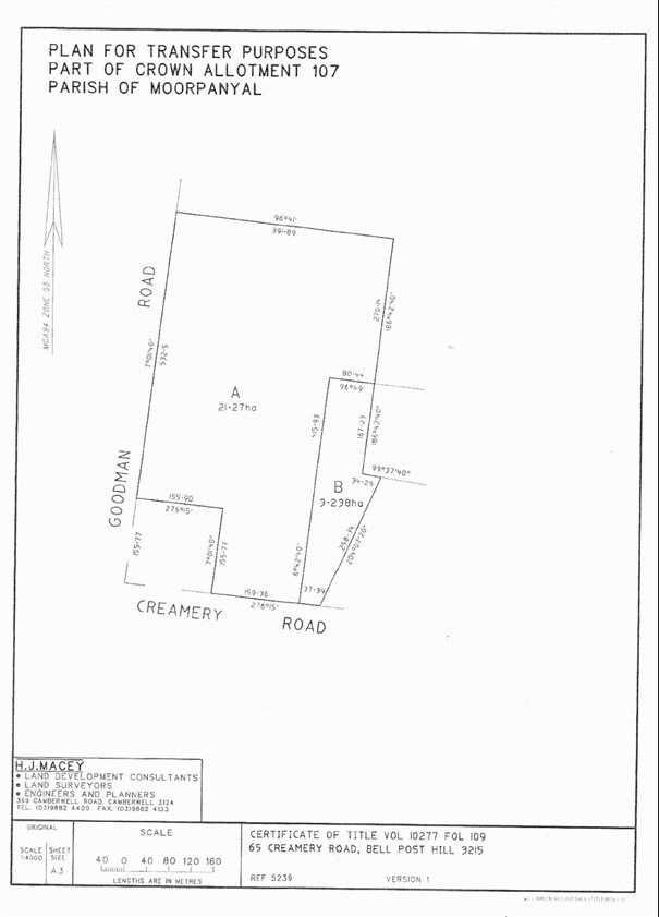 Proposed Subdivision - Plan for Transfer Purposes