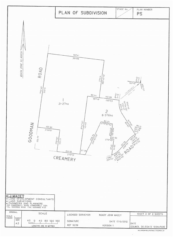 Proposed Subdivision - Sheet 2 of 2 sheets