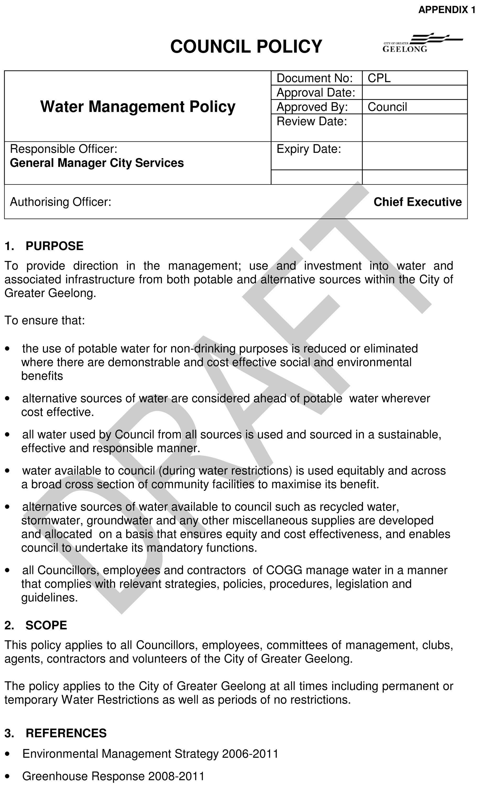 Water Management Policy - Page 1