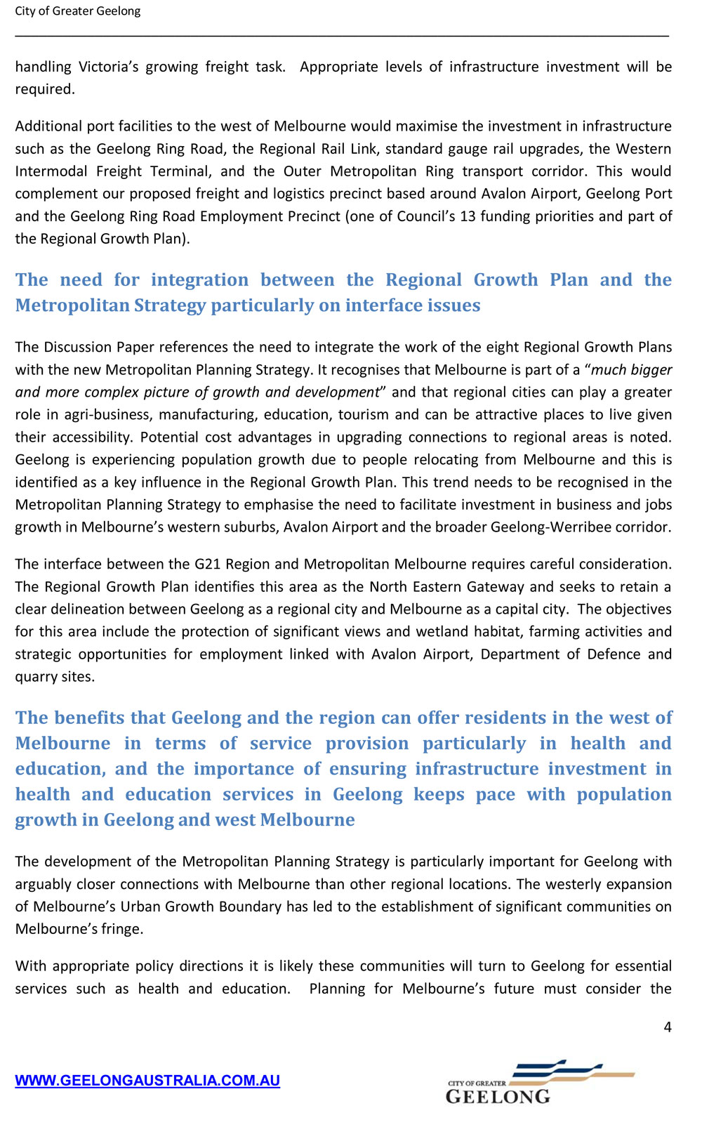 City of Greater Geelong Submission: Discussion Paper Metropolitan Strategy March 2013 - Page 4
