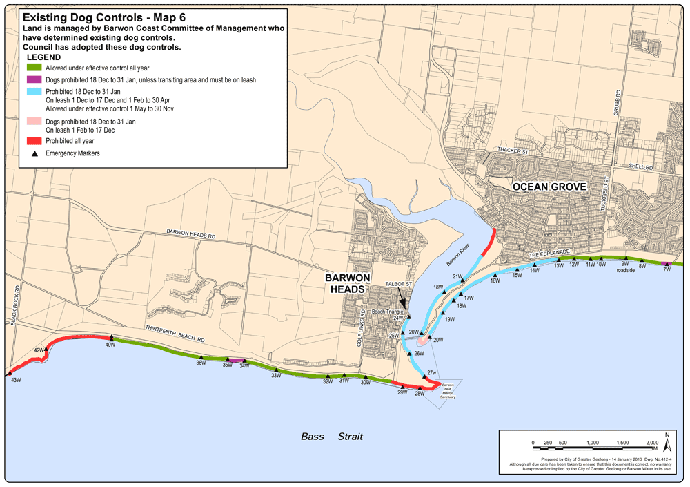Existing Dog Controls - Map 6: Land is managed by Barwon Coast Committee of Management who have determined existing dog controls.  Council has adopted these dog controls.