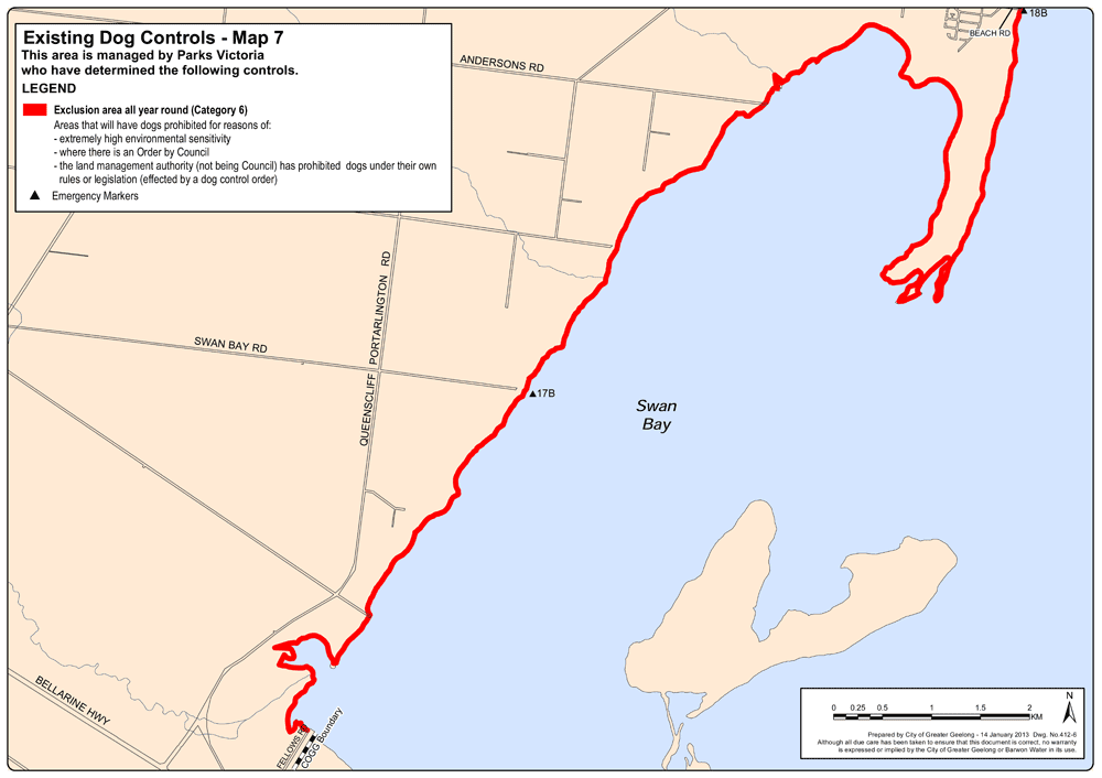 Existing Dog Controls - Map 7: This area is managed by Parks Victoria who have determined specific controls.