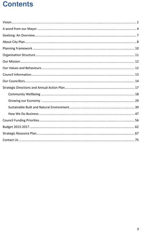 Draft City Plan 2013-2017 - Page 3 - Contents