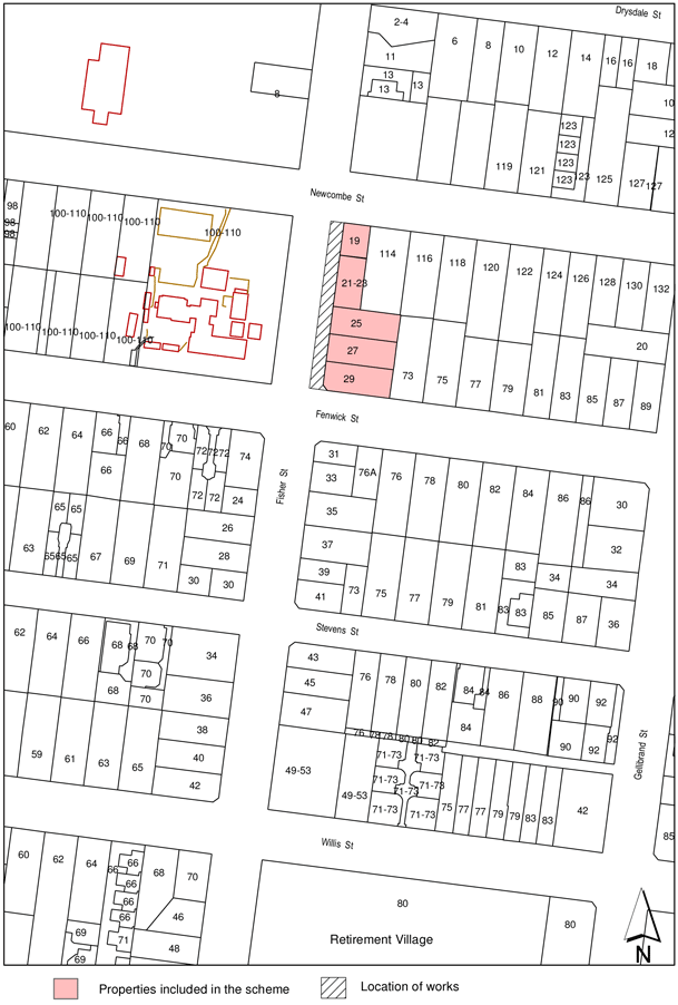 Map showing location of works and properties included in the scheme