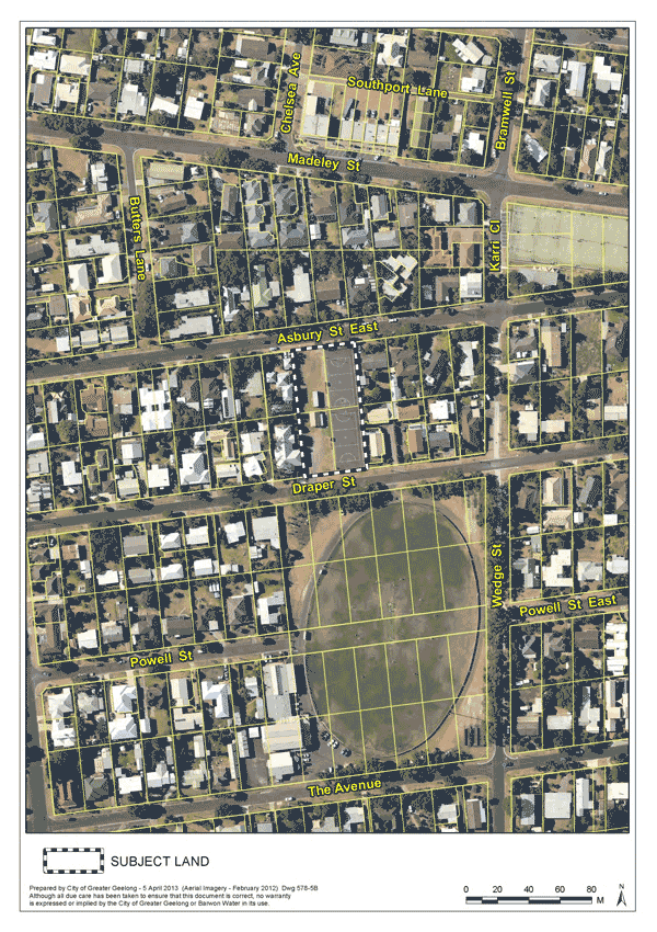 Aerial image showing subject land inside checkered border
