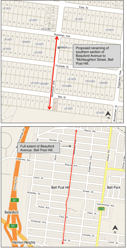 Road Renaming - Southern Section Beauford Avenue, Bell Post Hill