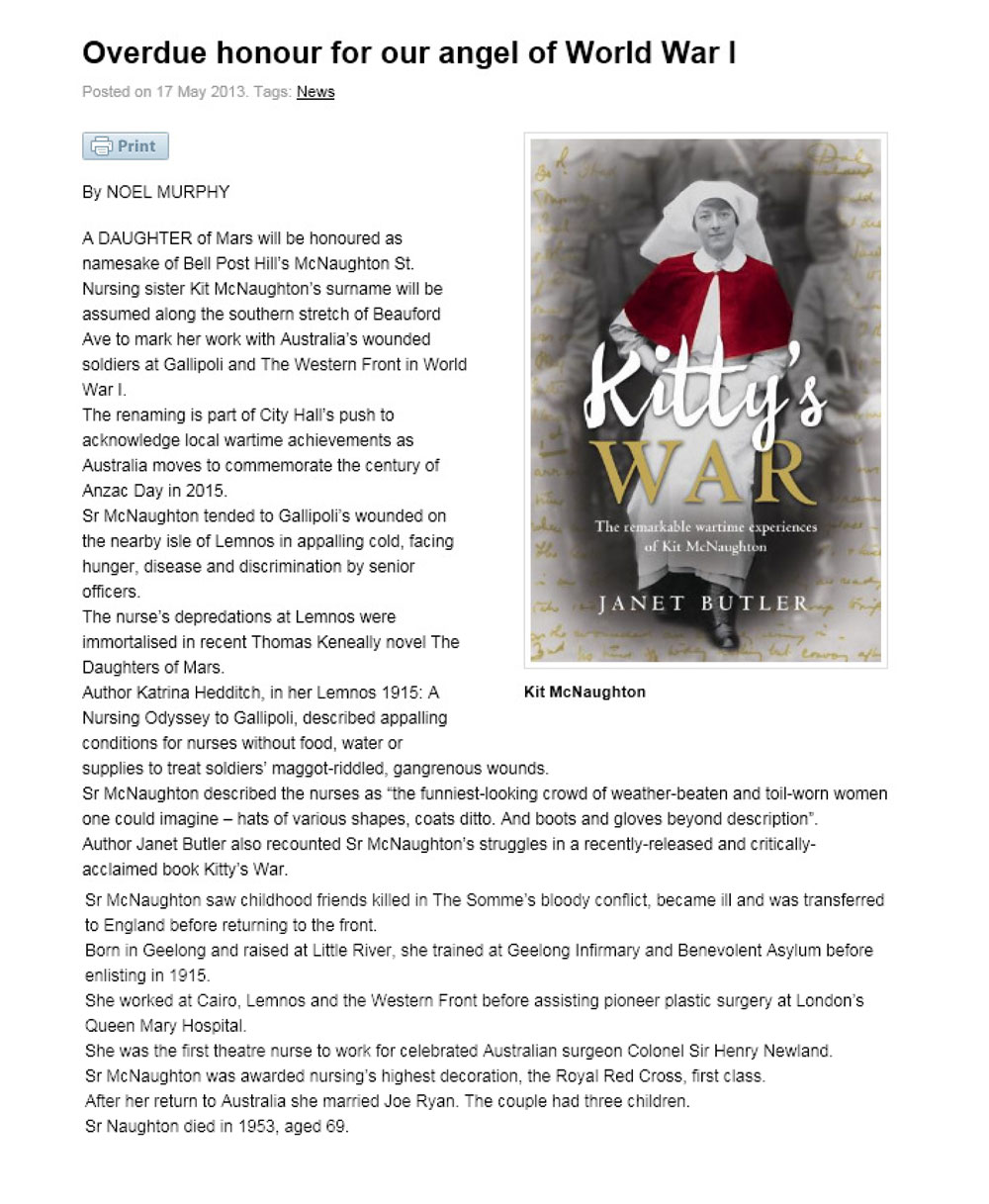 Overdue honour for our angel of World War 1 - posted on 17 May 2013