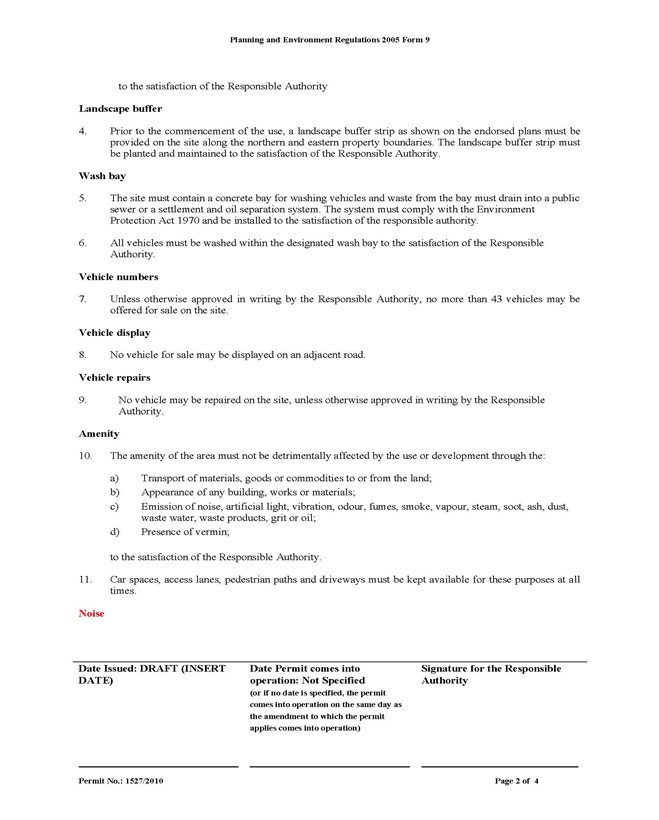 Appendix 5 Updated Draft Planning Permit- changes shown in red text - page two
