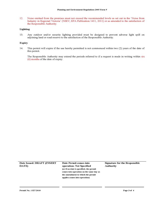 Appendix 5 Updated Draft Planning Permit- changes shown in red text - page three