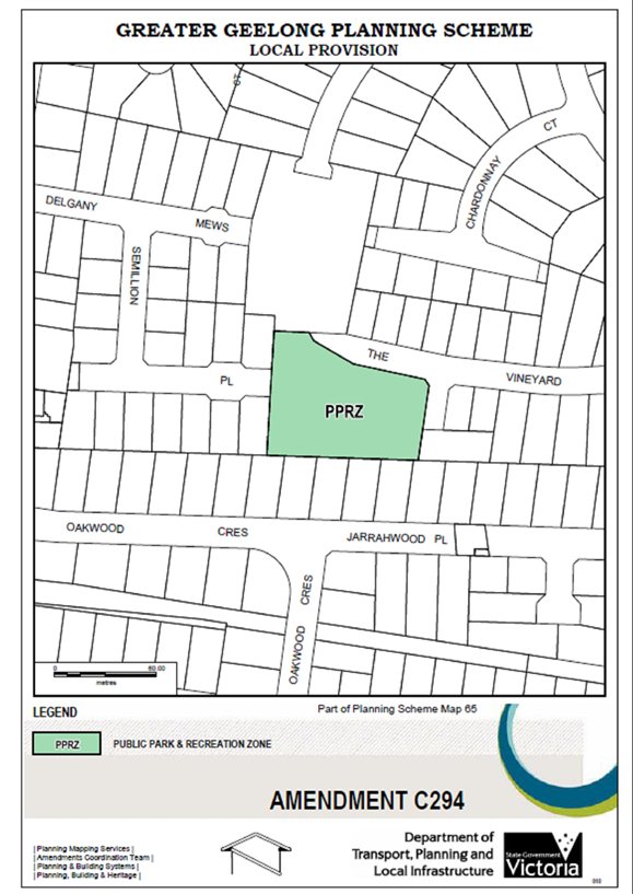 Local Provision Amendment C294 - Public Park & Recreation Zone - part of Planning Scheme Map 65