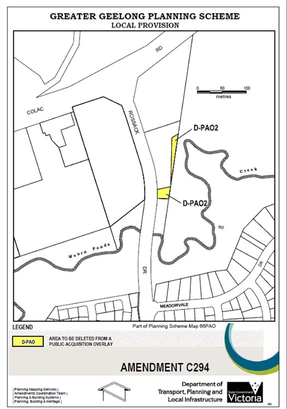 Local Provision Amendment C294 - Area to be deleted from a public acquisition overlay - part of Planning Scheme Map 66PAO
