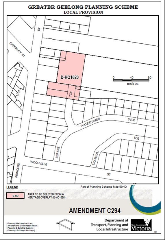 Local Provision Amendment C294 - Area to be deleted from heritage overlay (D-H1620) - part of Planning Scheme Maps 59HO