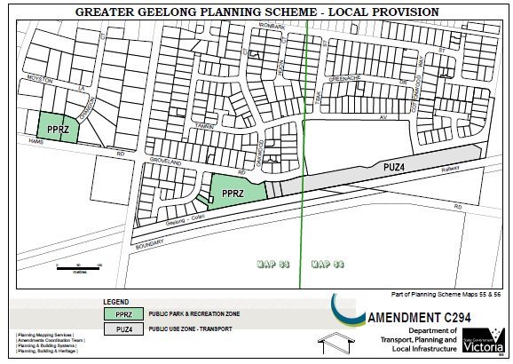 Local Provision Amendment C294 - Public Park & Recreation Zone and Public Use Zone - Transport - part of Planning Scheme Maps 55 and 56