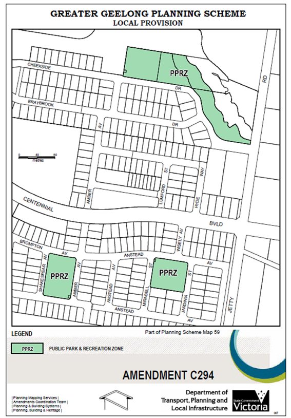 Local Provision Amendment C294 - Public Park & Recreation Zone - part of Planning Scheme Map 59