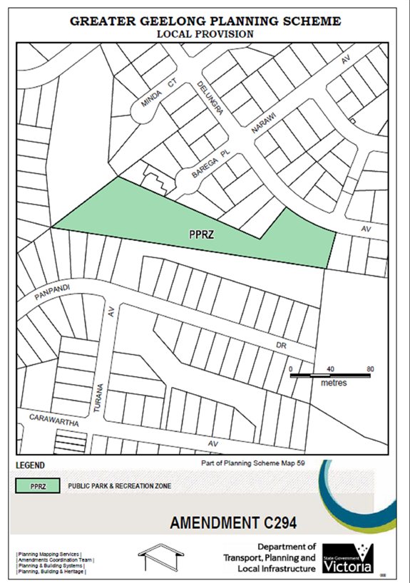 Local Provision Amendment C294 - Public Park & Recreation Zone - part of Planning Scheme Map 59