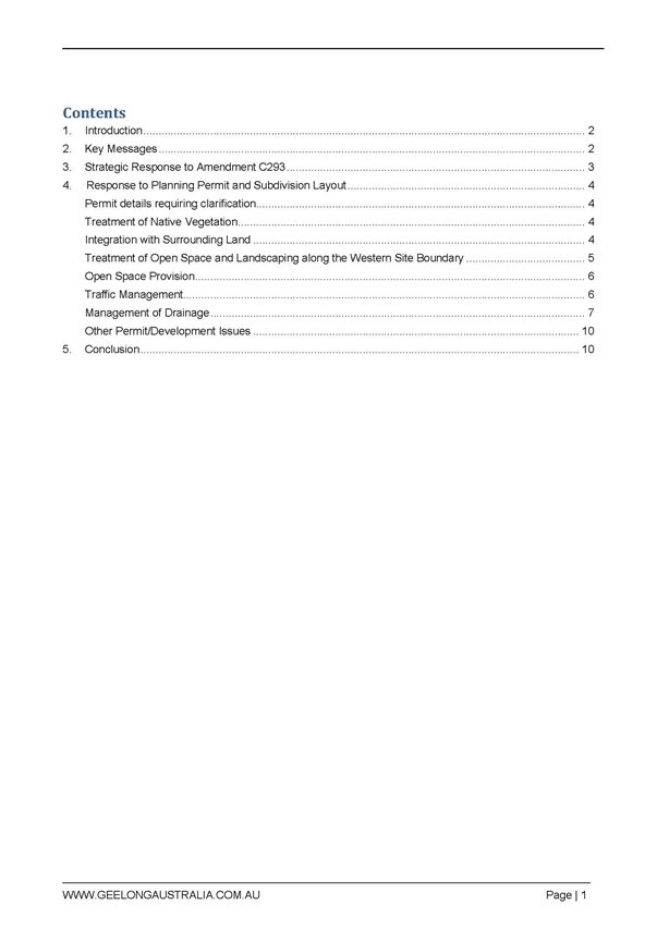Council submission to Amendment C293 and Planning Permit Application 1185/2013 - Contents page (1)