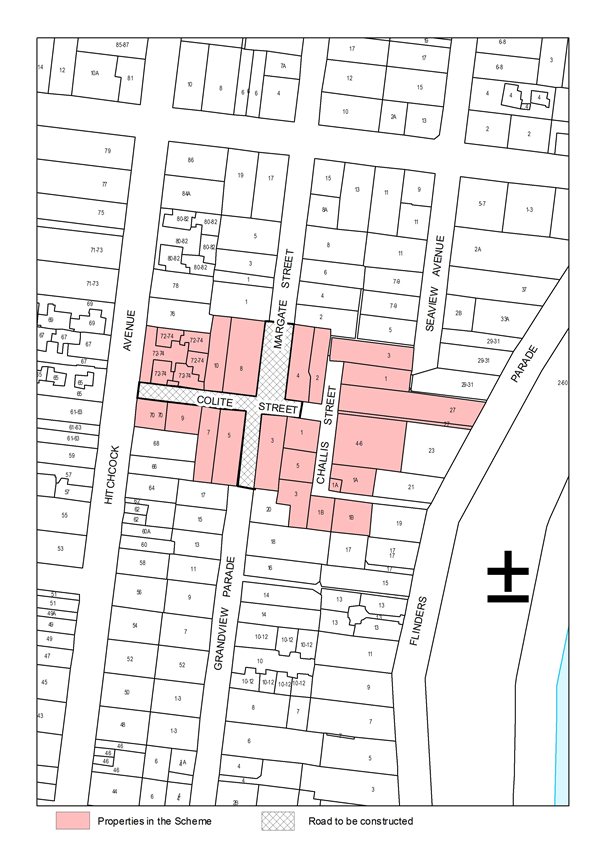 Plan showing properties in the scheme and road to be constructed
