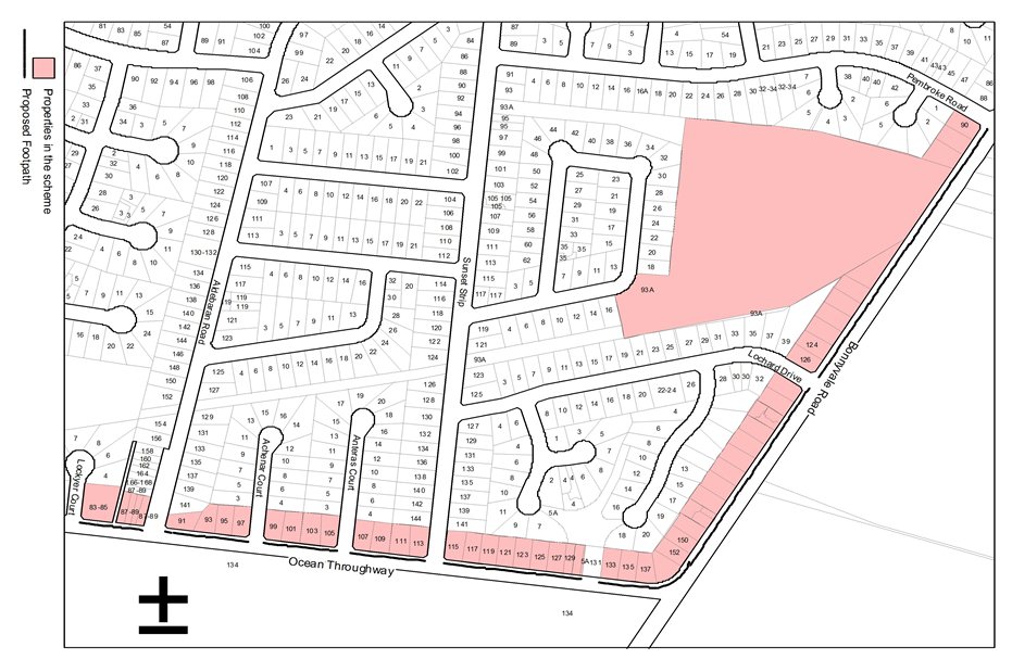 Plan showing the properties in the scheme and the proposed footpath