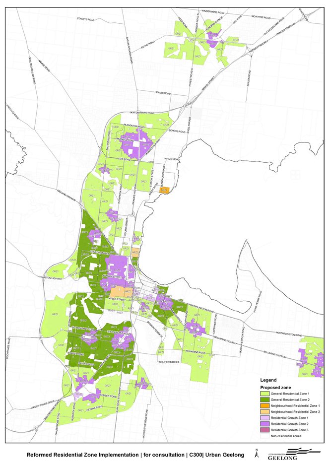 Reformed Residential Zone implementation for consultation C300 Urban Geelong - north, central and south sections of the City of Greater Geelong