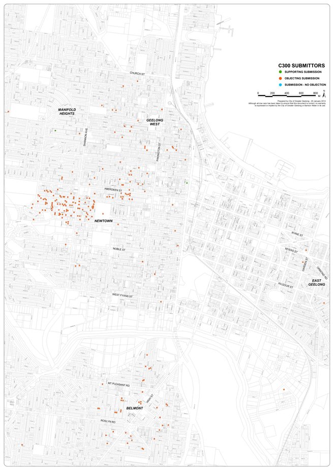 Location of Submitters and Table of Submitters by Suburb - Insert map