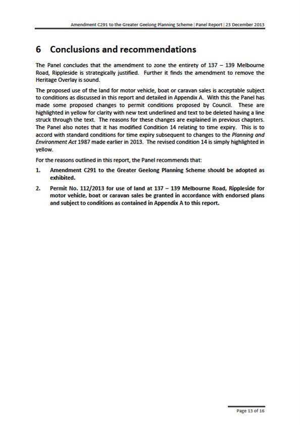 Appendix 4 Panel recommendations for planning permit 112/2013