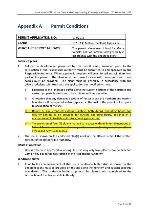 Appendix 5 Panel changes to Planning Permit 112/2013 - page 14 of 16