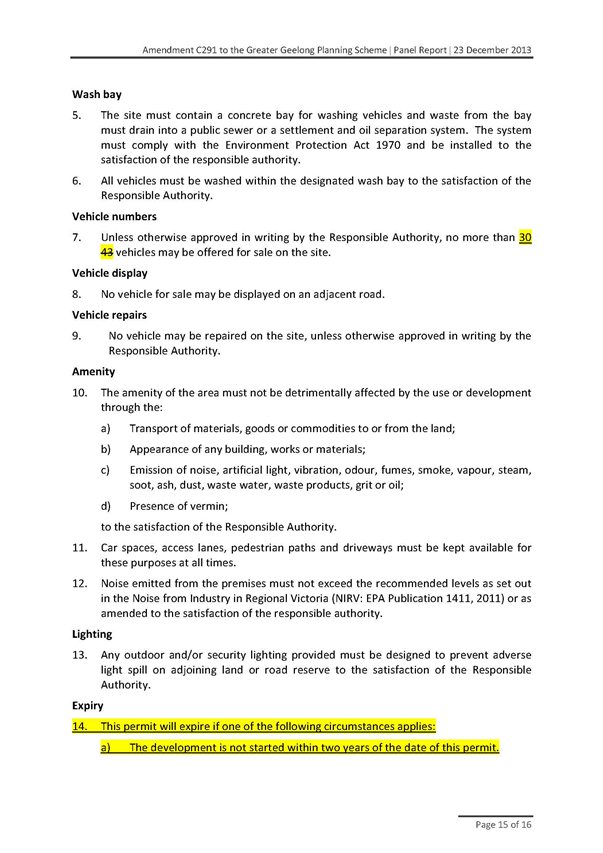 Appendix 5 Panel changes to Planning Permit 112/2013 - page 15 of 16