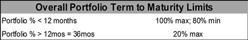 Overall Portfolio Term to Maturity Limits - less than 12 months or more than 12 months but equal to or less than 36 months