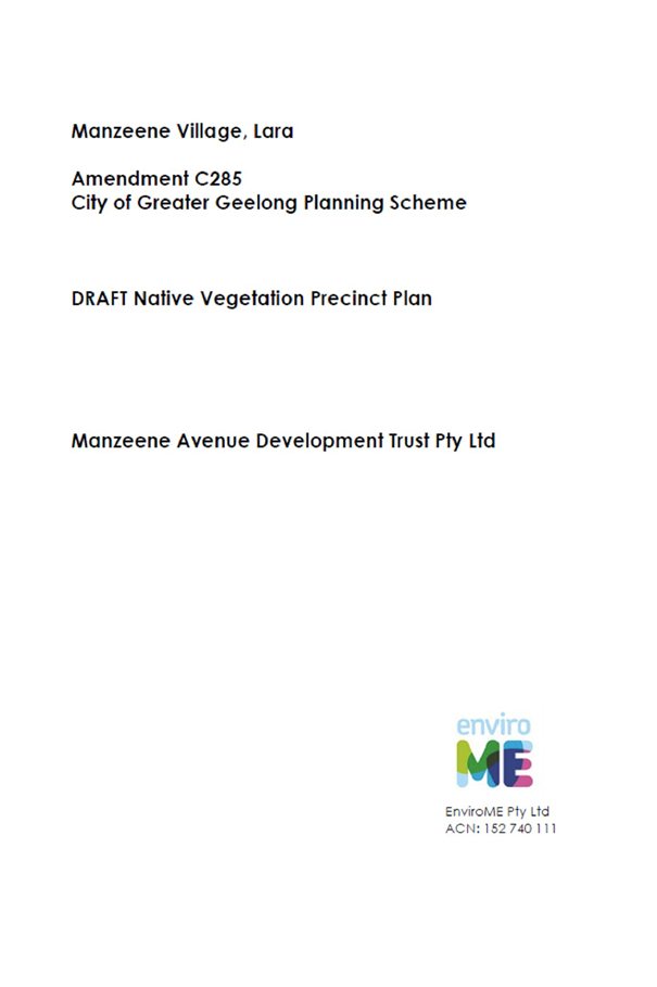 Manzeene Village Lara - Draft Native Vegetation Precinct Plan - Front Cover