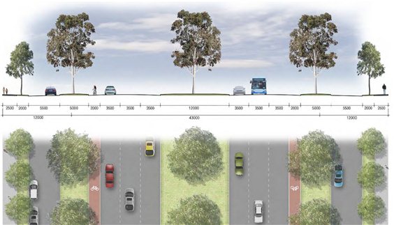 Figure 1 - Surf Coast Boulevard Cross Section and Plan View