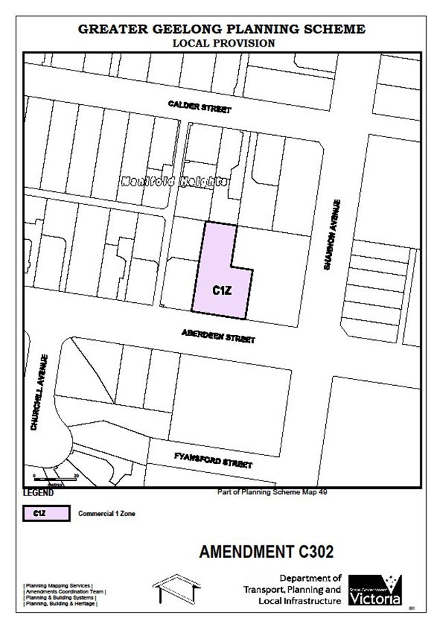 Map of Amendment C302 - Commercial Zone 1