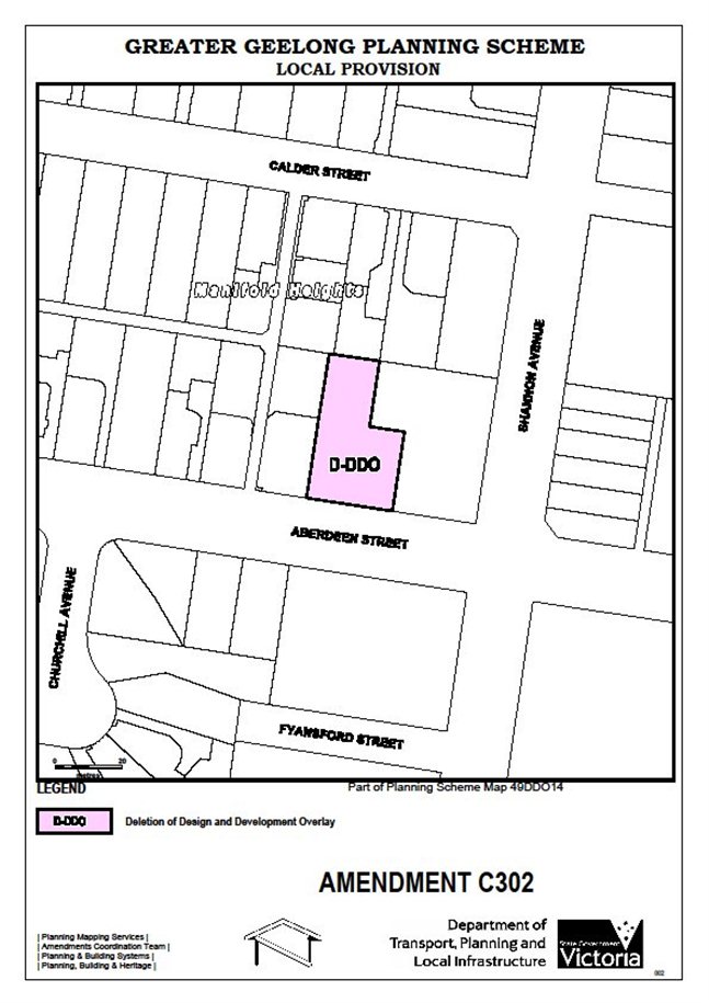 Amendment C302 - map showing deletion of Design and Development Overlay
