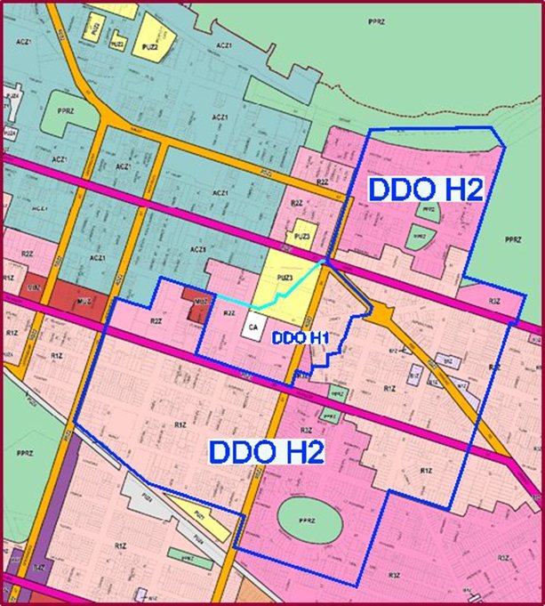 Extent of design and development overlays - DDO H2