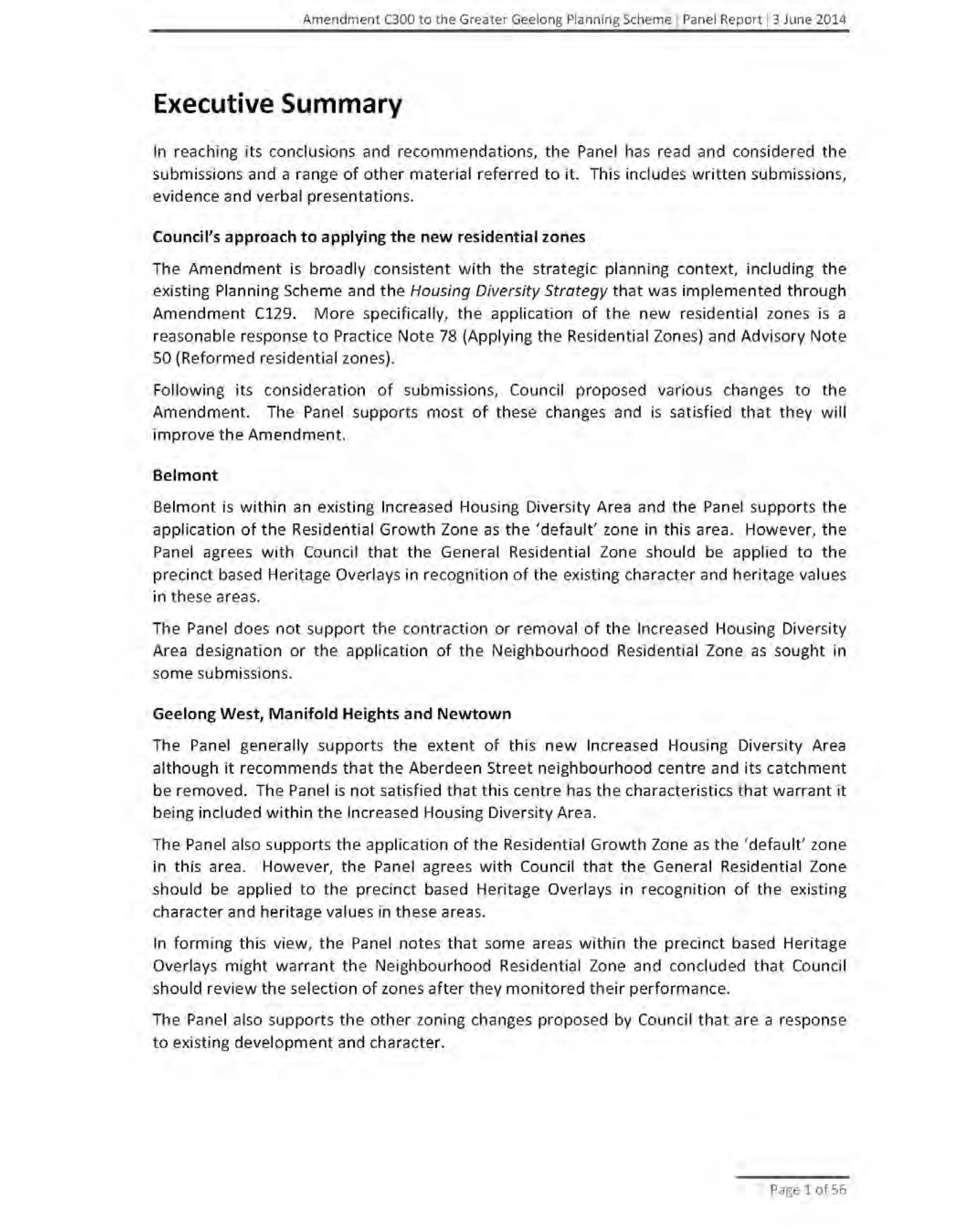 C300 Panel report- Executive Summary and Panel recommendations -Page 1 of 56 pages - Executive Summary