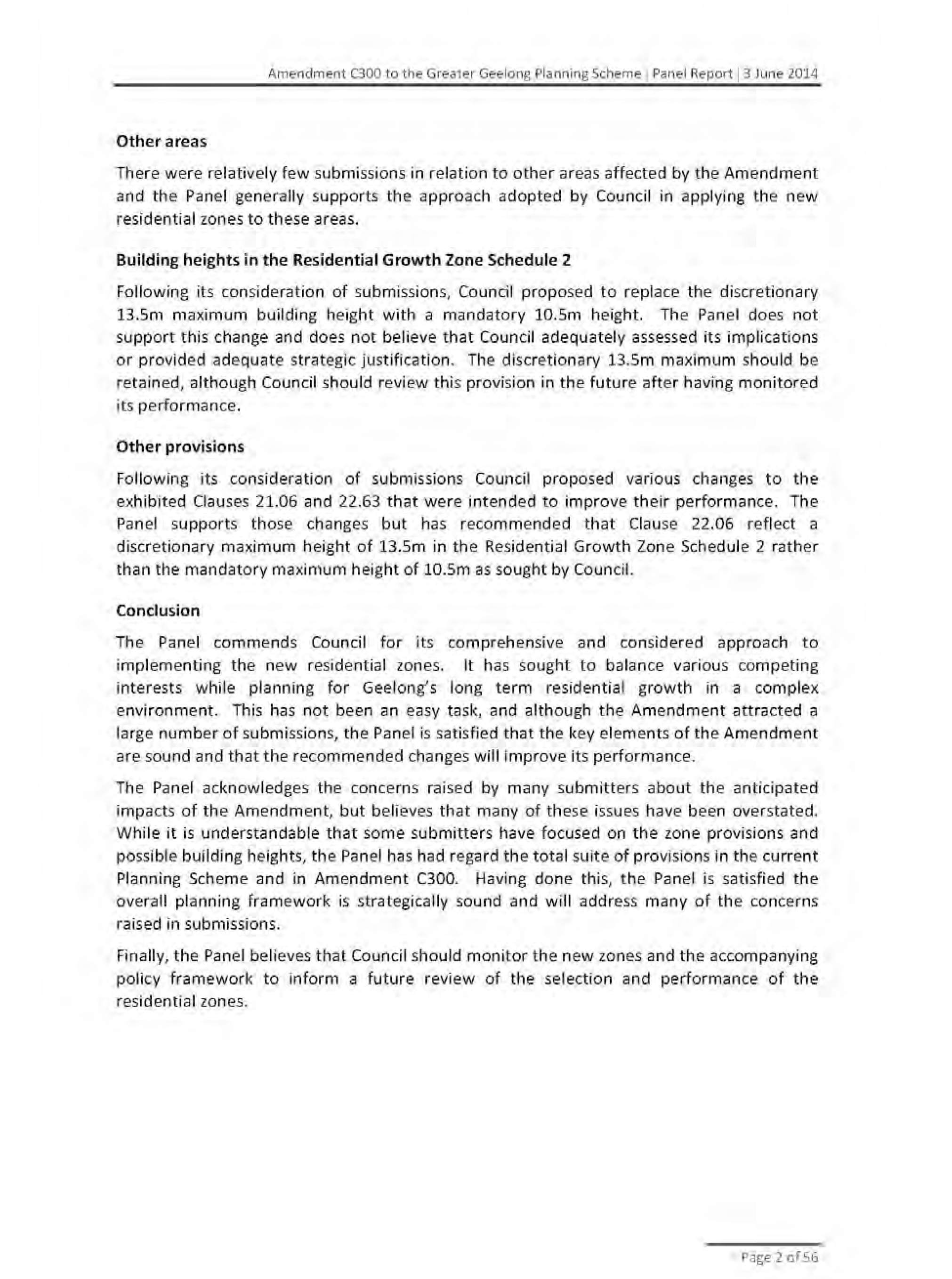 C300 Panel report- Executive Summary and Panel recommendations -Page 2 of 56 pages - Executive Summary