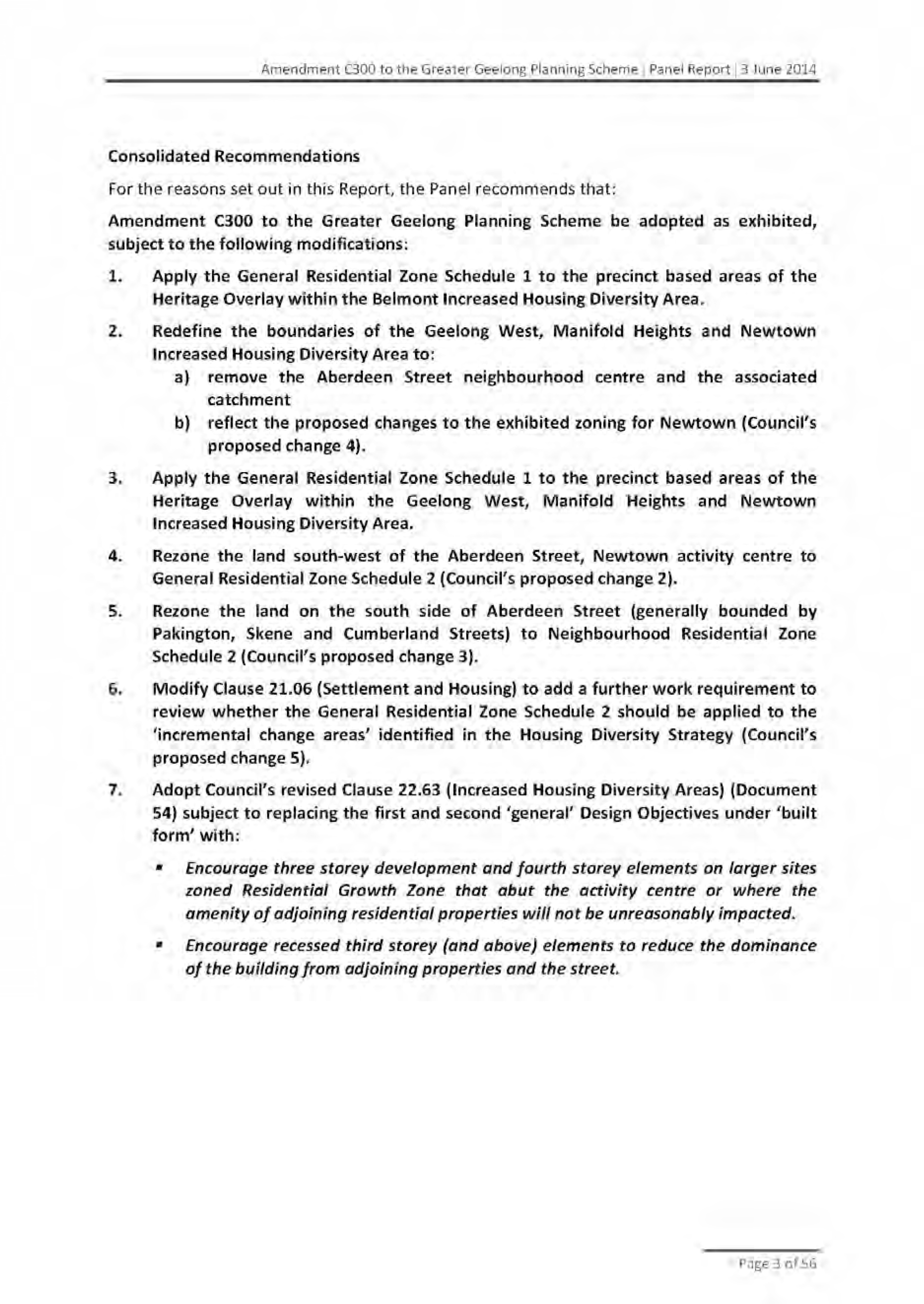 C300 Panel report- Executive Summary and Panel recommendations -Page 3 of 56 pages - Executive Summary
