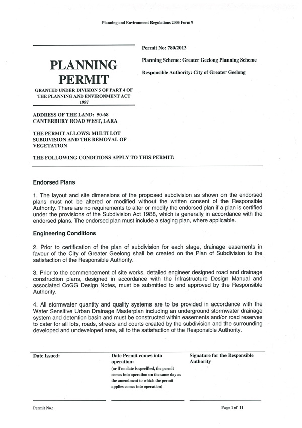 Planning Permit No: 780/2013 - Page 1 of 11
