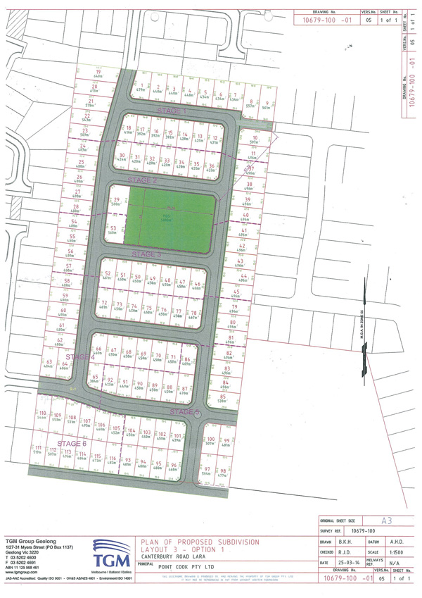 Plan of proposed subdivision - layout 3 - option 1