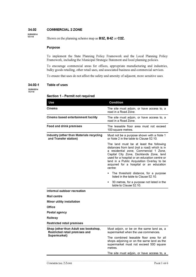 Existing Commercial 2 Zone (areas requiring change highlighted yellow)- Page 1 of 6
