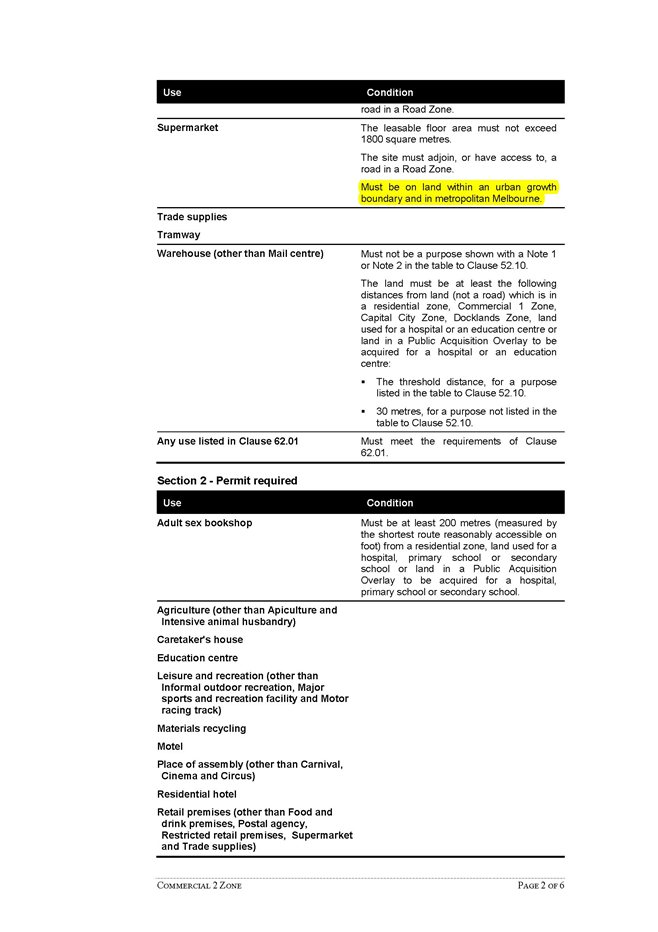 Existing Commercial 2 Zone (areas requiring change highlighted yellow)- Page 2 of 6