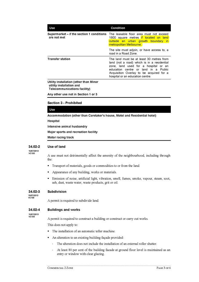 Existing Commercial 2 Zone (areas requiring change highlighted yellow)- Page 3 of 6