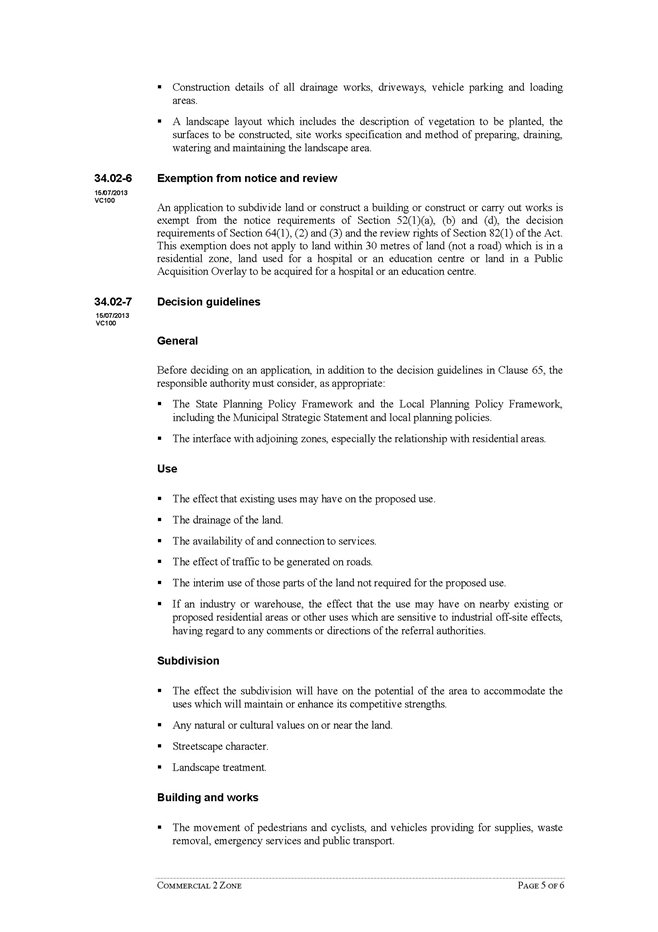 Existing Commercial 2 Zone (areas requiring change highlighted yellow)- Page 5 of 6